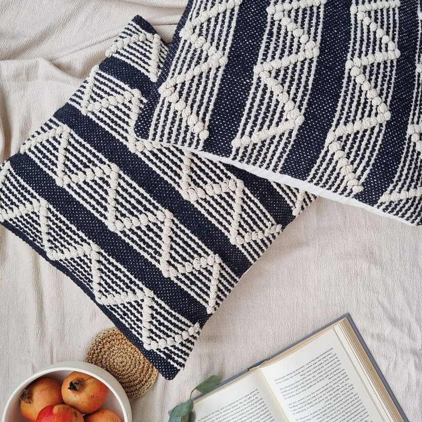 Boho Monochrome Tufted Square Decorative Embroidered Cotton Cushion Cover