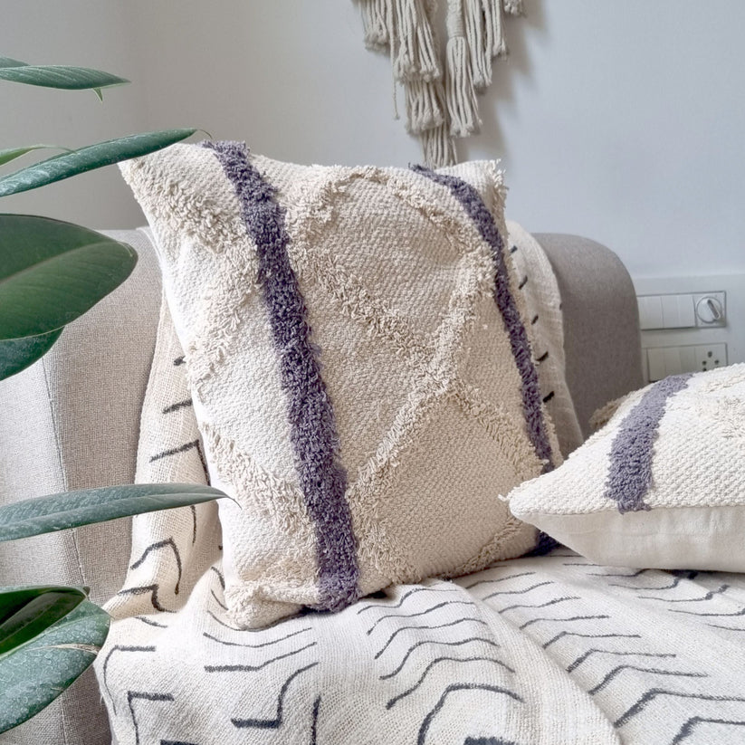 Boho Neutral Tufted Square Decorative Embroidered Cotton Cushion Cover