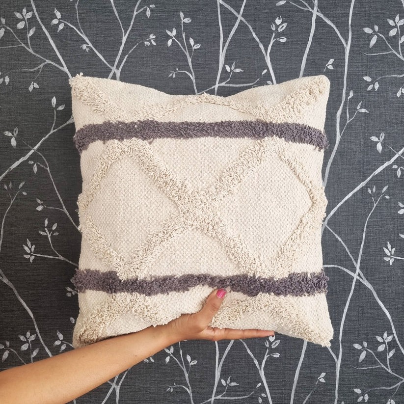 Boho Neutral Tufted Square Decorative Embroidered Cotton Cushion Cover