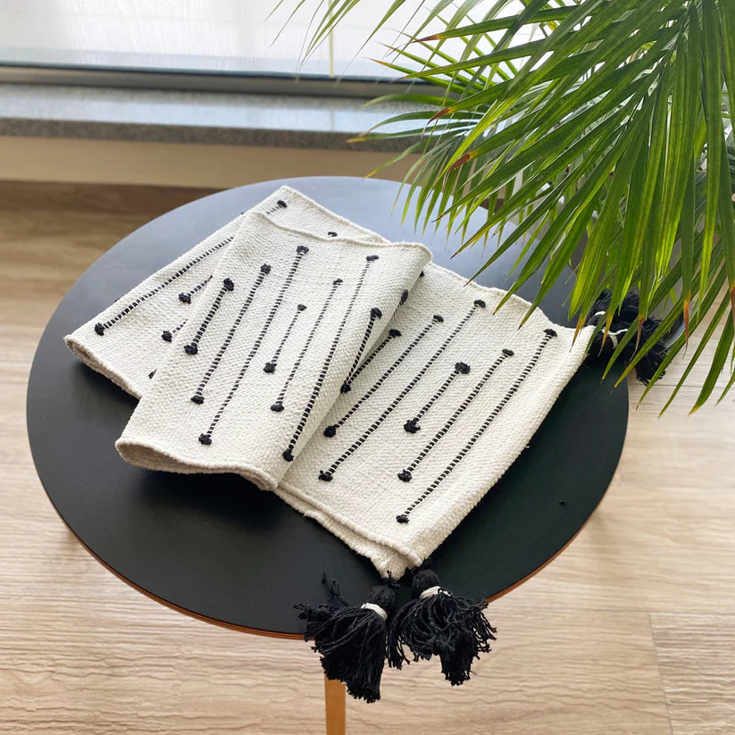 Black and White Boho Cotton Table Runner