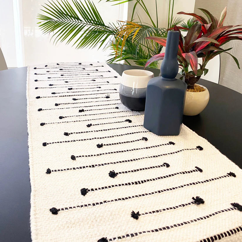 Black and White Boho Cotton Table Runner
