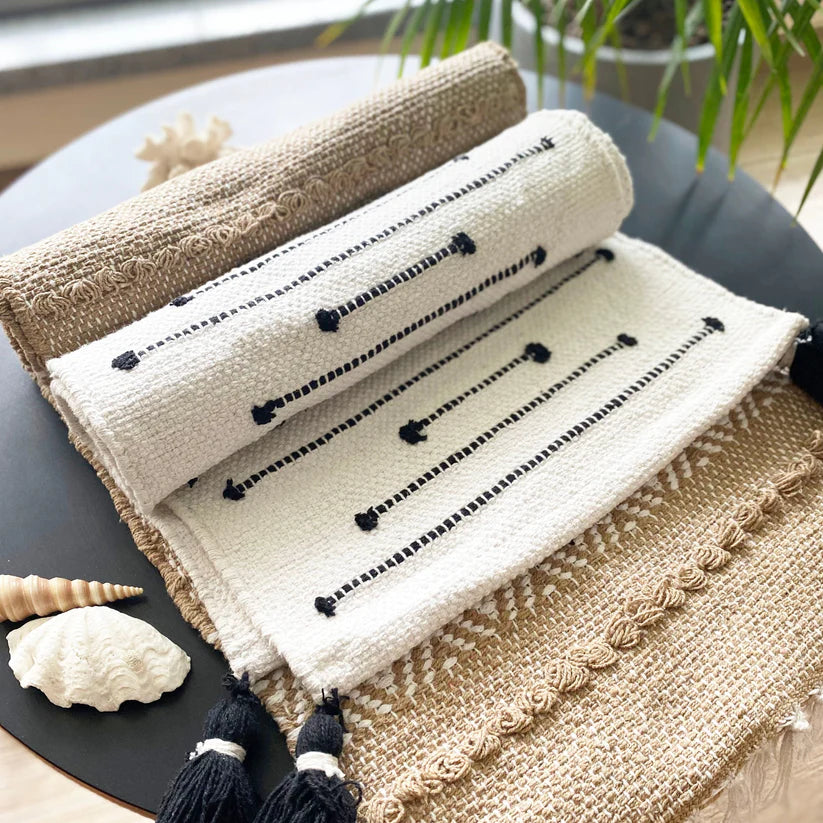 Black and White Boho Cotton Table Runner
