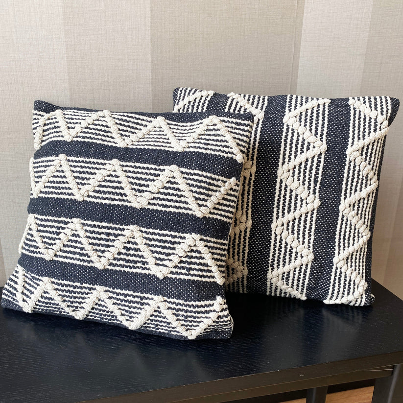 Boho Monochrome Tufted Square Decorative Embroidered Cotton Cushion Cover