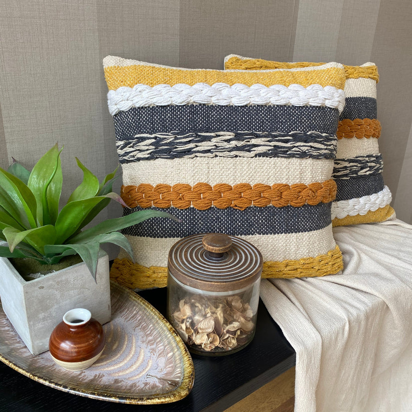 Sunshine Boho Square Decorative Embroidered Cotton Cushion Cover