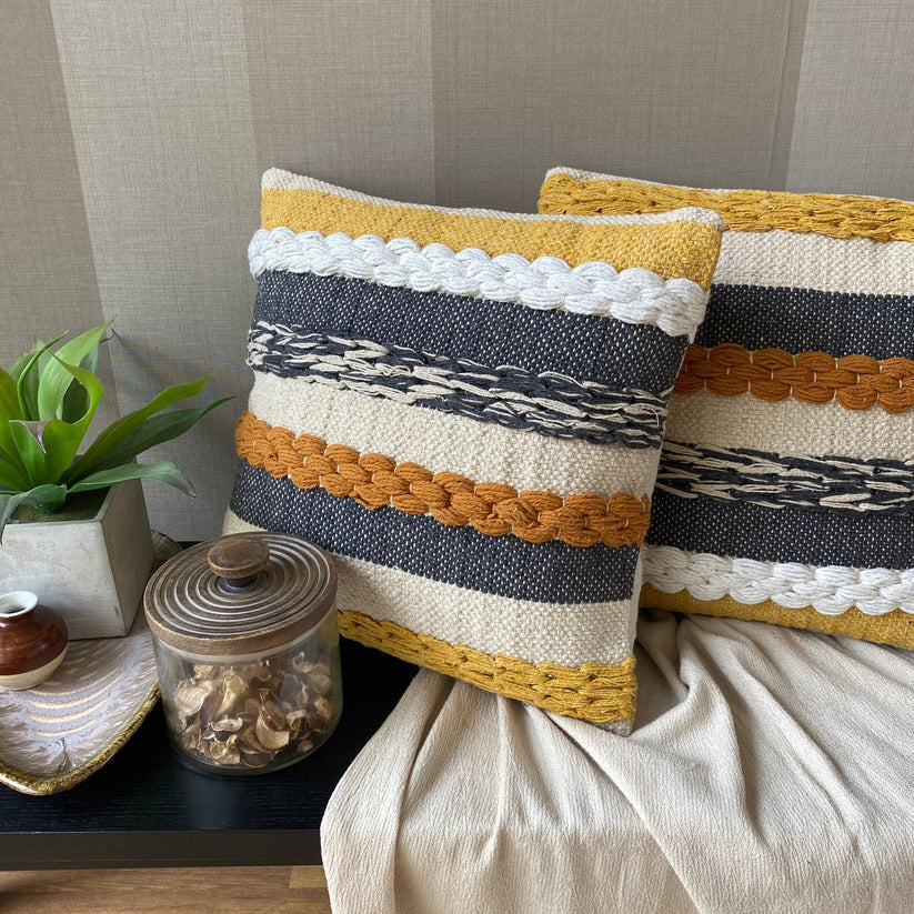 Sunshine Boho Square Decorative Embroidered Cotton Cushion Cover