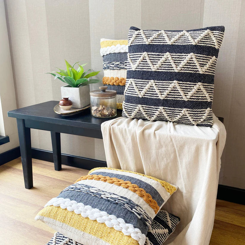 Boho Monochrome Tufted Square Decorative Embroidered Cotton Cushion Cover