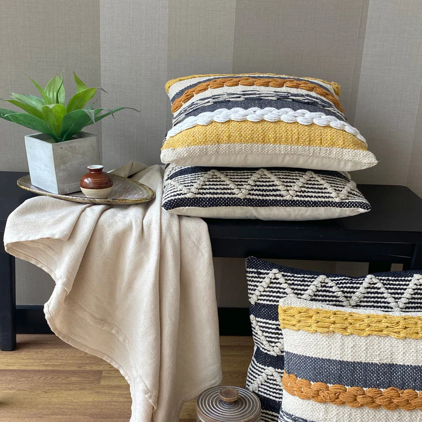Sunshine Boho Square Decorative Embroidered Cotton Cushion Cover