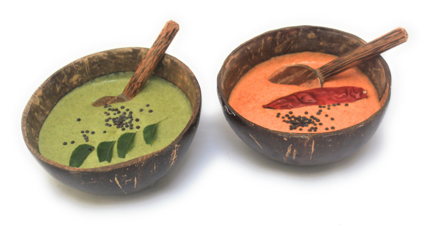 Thenga Mini Coconut Bowl /Shell + Spoon (Set of 2, 150 ml) | For serving sauce, chutney, dessert bowl