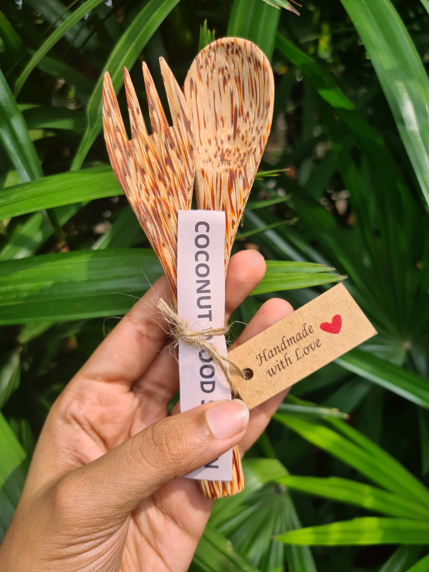 Thenga Coconut wood Spoon & Fork (2 Spoon + 2 Fork) | Eco Friendly, Natural & Handmade