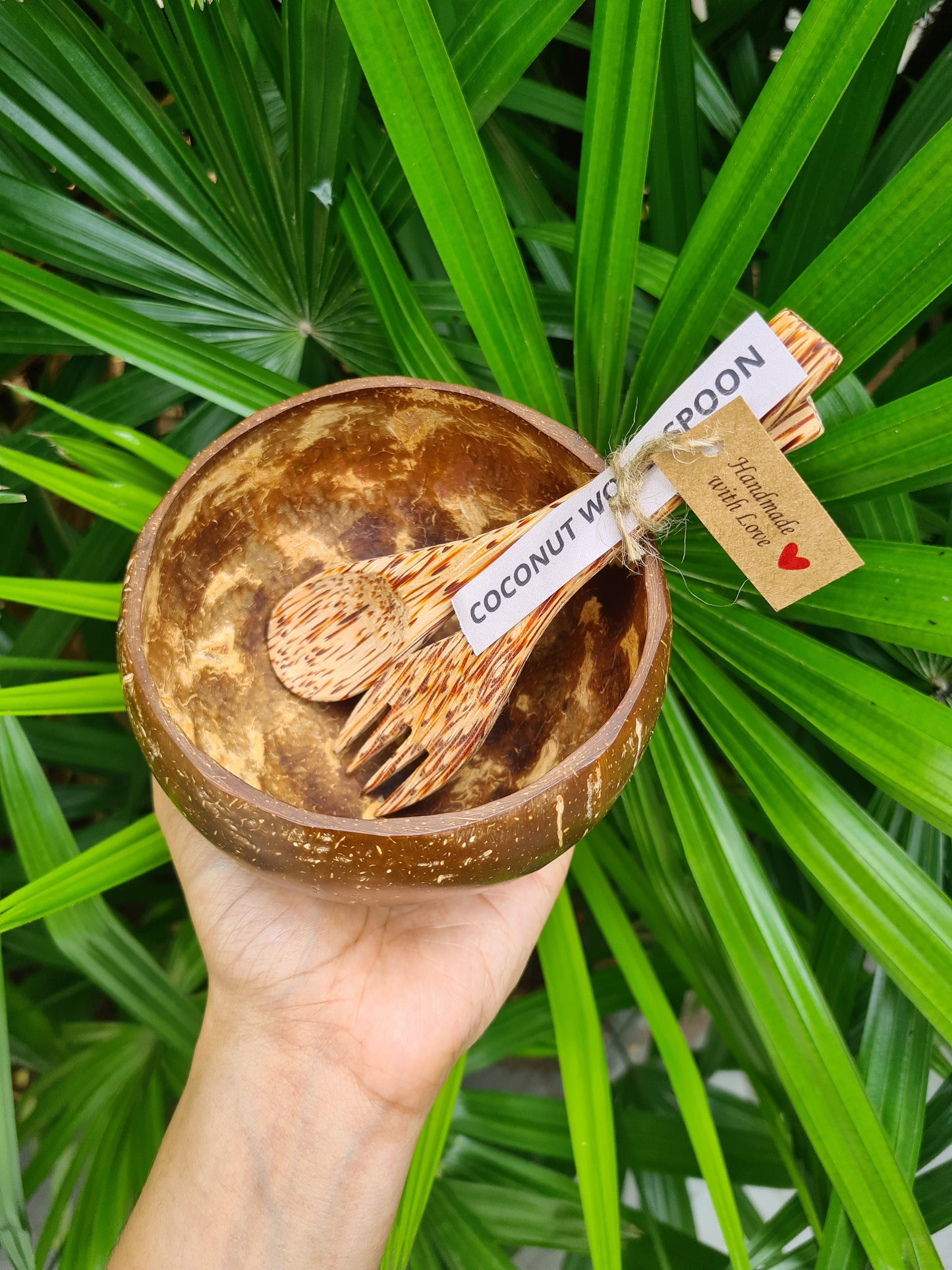 Thenga Coconut wood Spoon & Fork (2 Spoon + 2 Fork) | Eco Friendly, Natural & Handmade