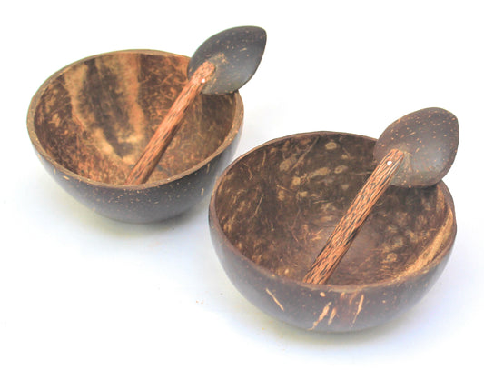 Thenga Mini Coconut Bowl /Shell + Spoon (Set of 2, 150 ml) | For serving sauce, chutney, dessert bowl
