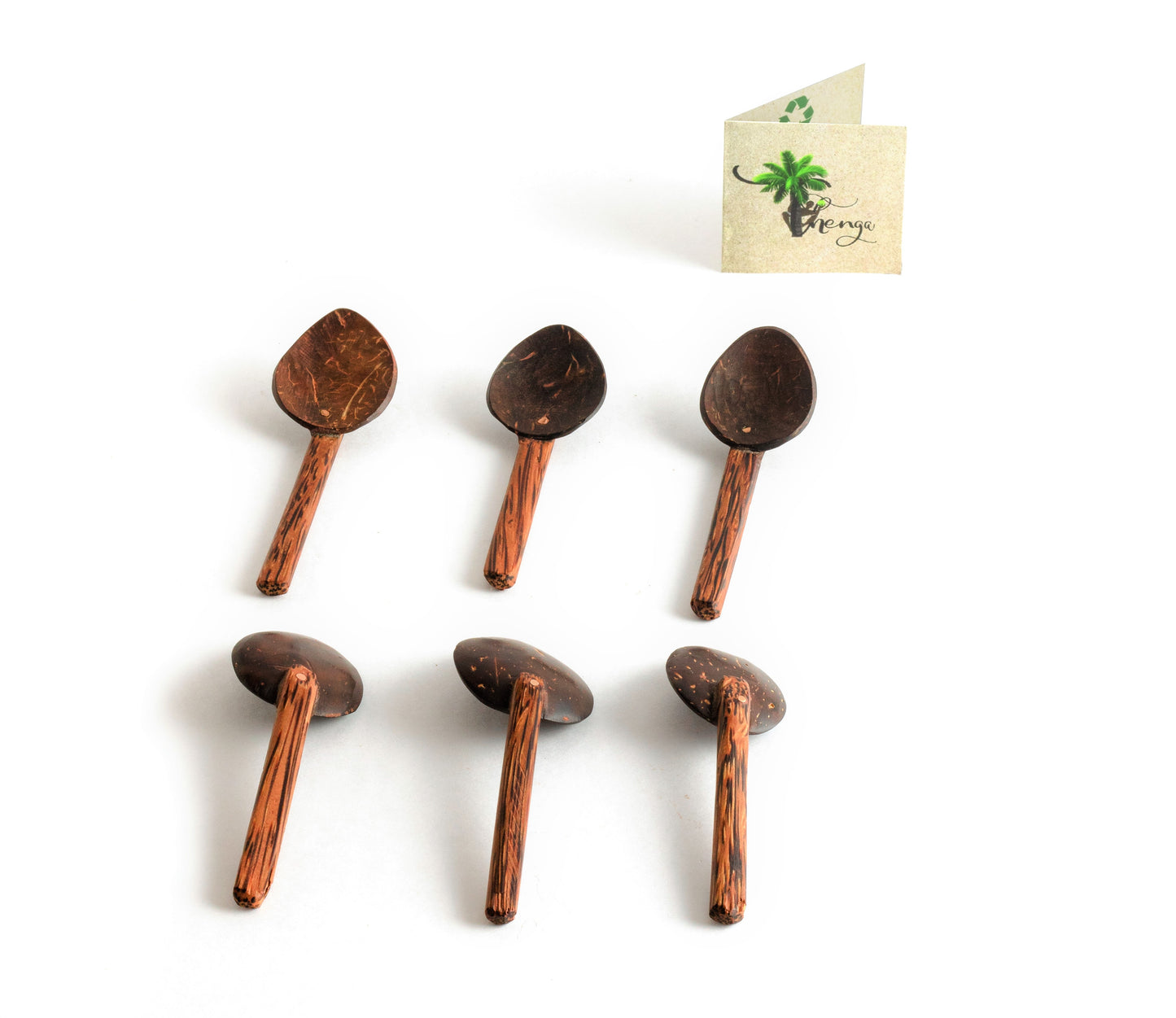 Thenga Coconut Shell Masala Spoon Set of 6 for Small Containers | Handmade & Eco-Friendly | for Tea, Coffee, Sugar, Spices